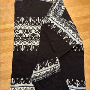 Tommy Hilfiger Black and Cream Patterned Crewneck Sweater